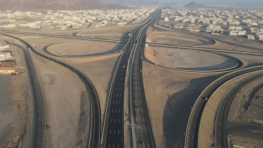 Aerial view of a highway interchange engineered by AdEC